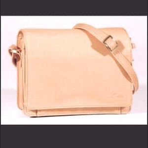 DEREK ALEXANDER organizer purse, light tan, soft leather, adjustable strap.